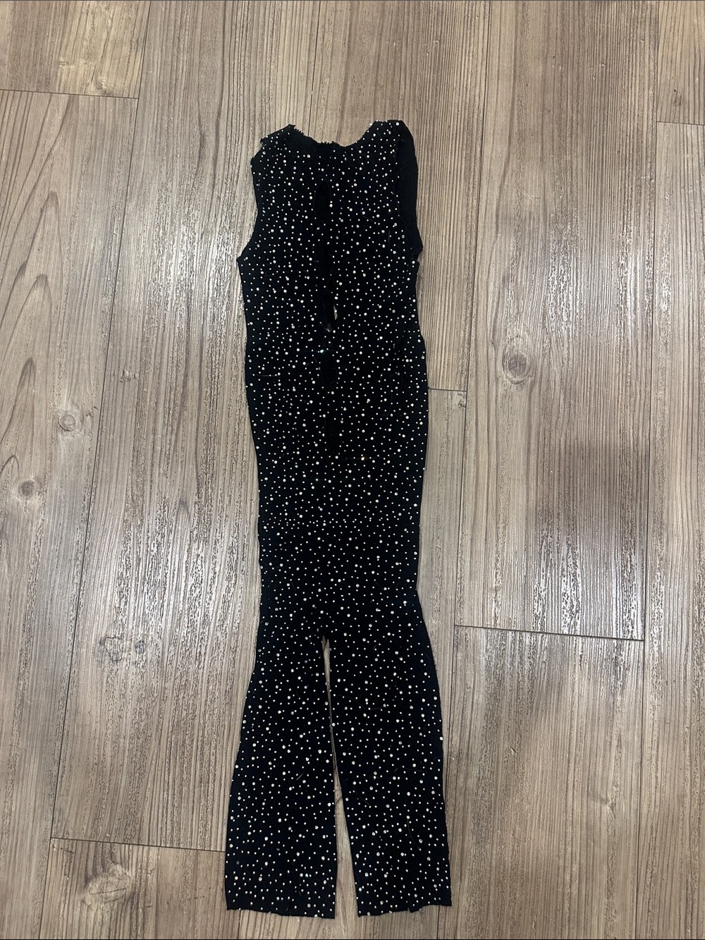Sleeveless Black Polka Dot Jumpsuit Rhinestone Stretchy